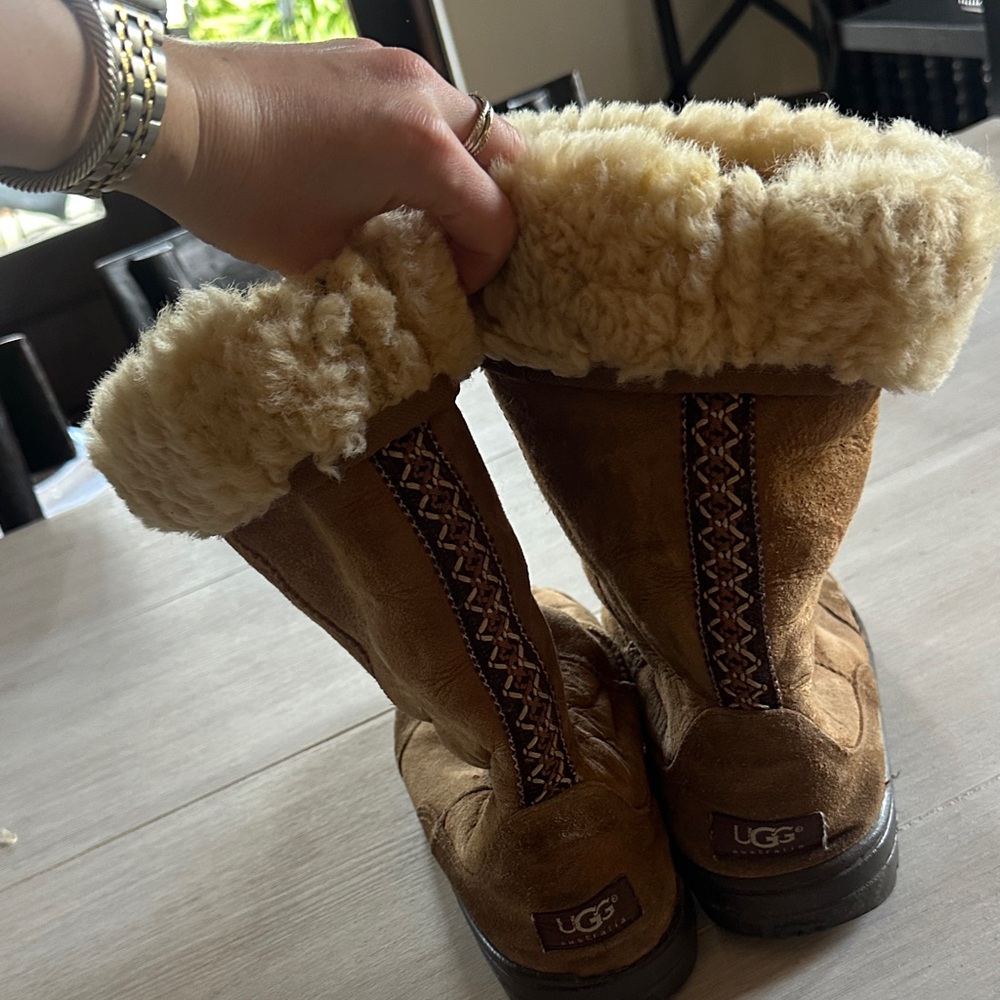 UGG Tan Shearling Lined Braid Boots - image 1
